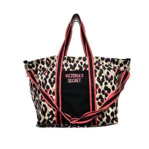 Victoria's Secret Women's Leopard Print Large Canvas Weekender Tote Bag
